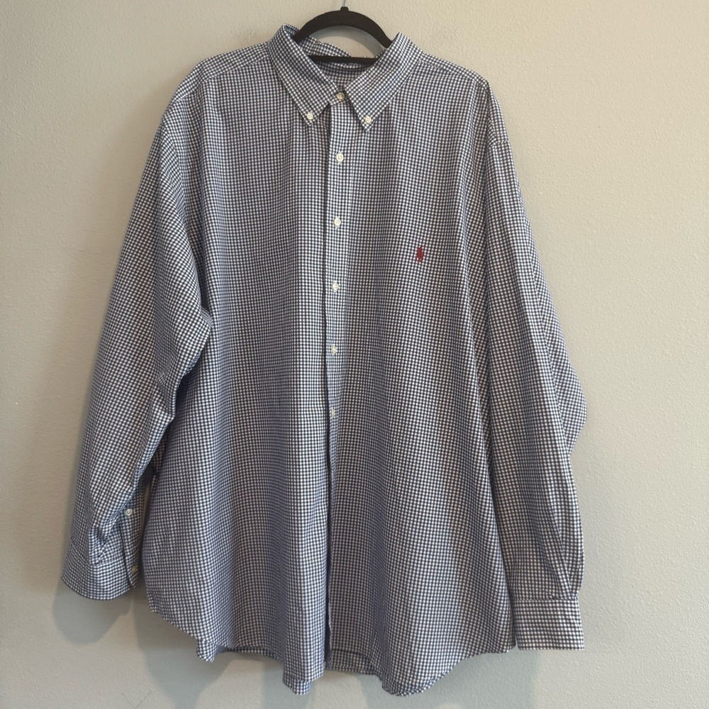 Ralph Lauren Blue Casual Button Down Shirt Check Cotton 3XB Big - Picture 2 of 5